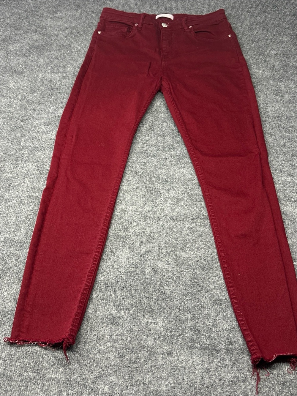 Zara Deep Red Cropped Skinny Jeans